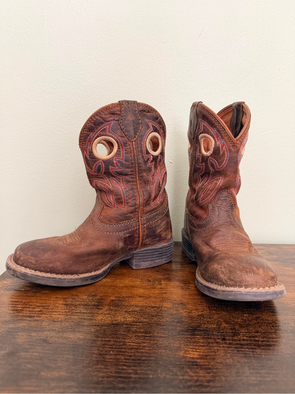 Justin Boots Kids Brown Western Pull-On Cowboy Boots with Red Stitching